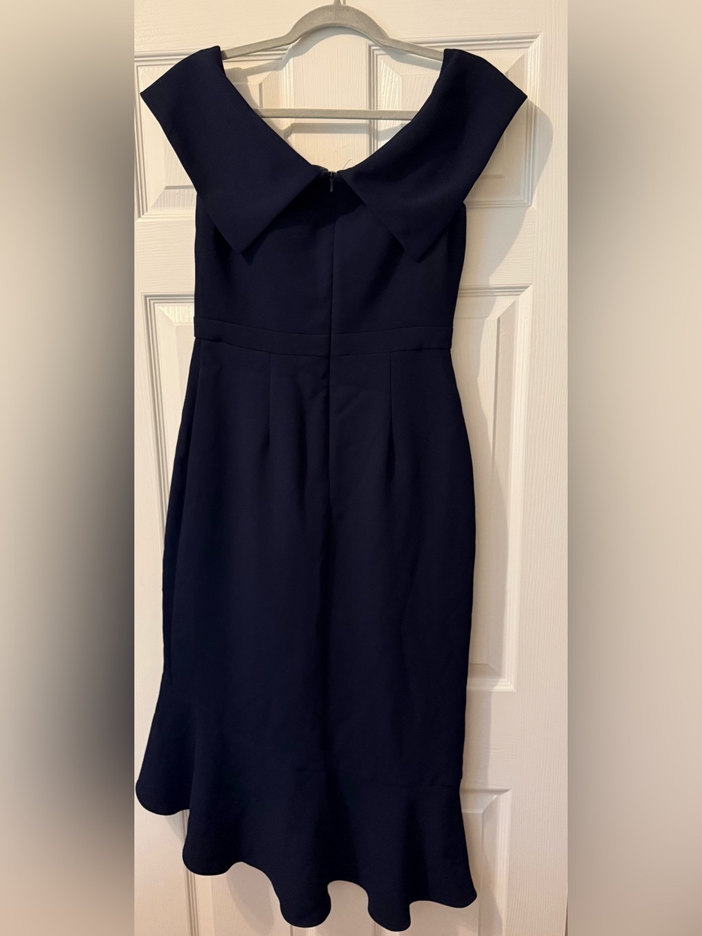 Xscape Off-Shoulder Navy Ruffle Dress - Picture 2 of 5